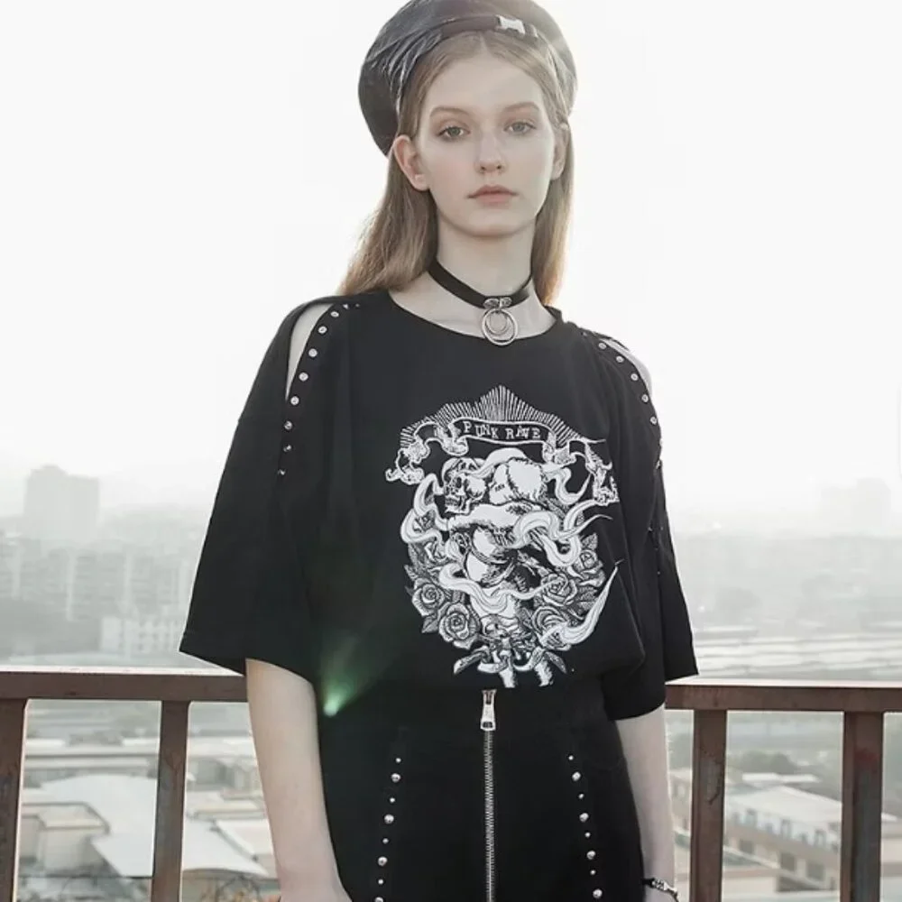 PUNK RAVE cherub print split sleeve tee - Picture 3 of 7